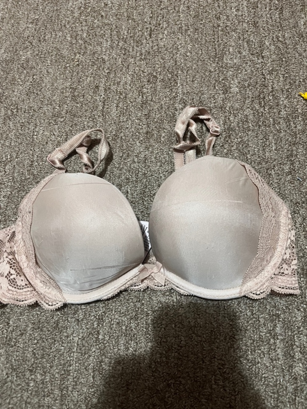 Victoria’s Secret Push Up Bra 32C Beige Nude Lace Sides Underwire T Shirt